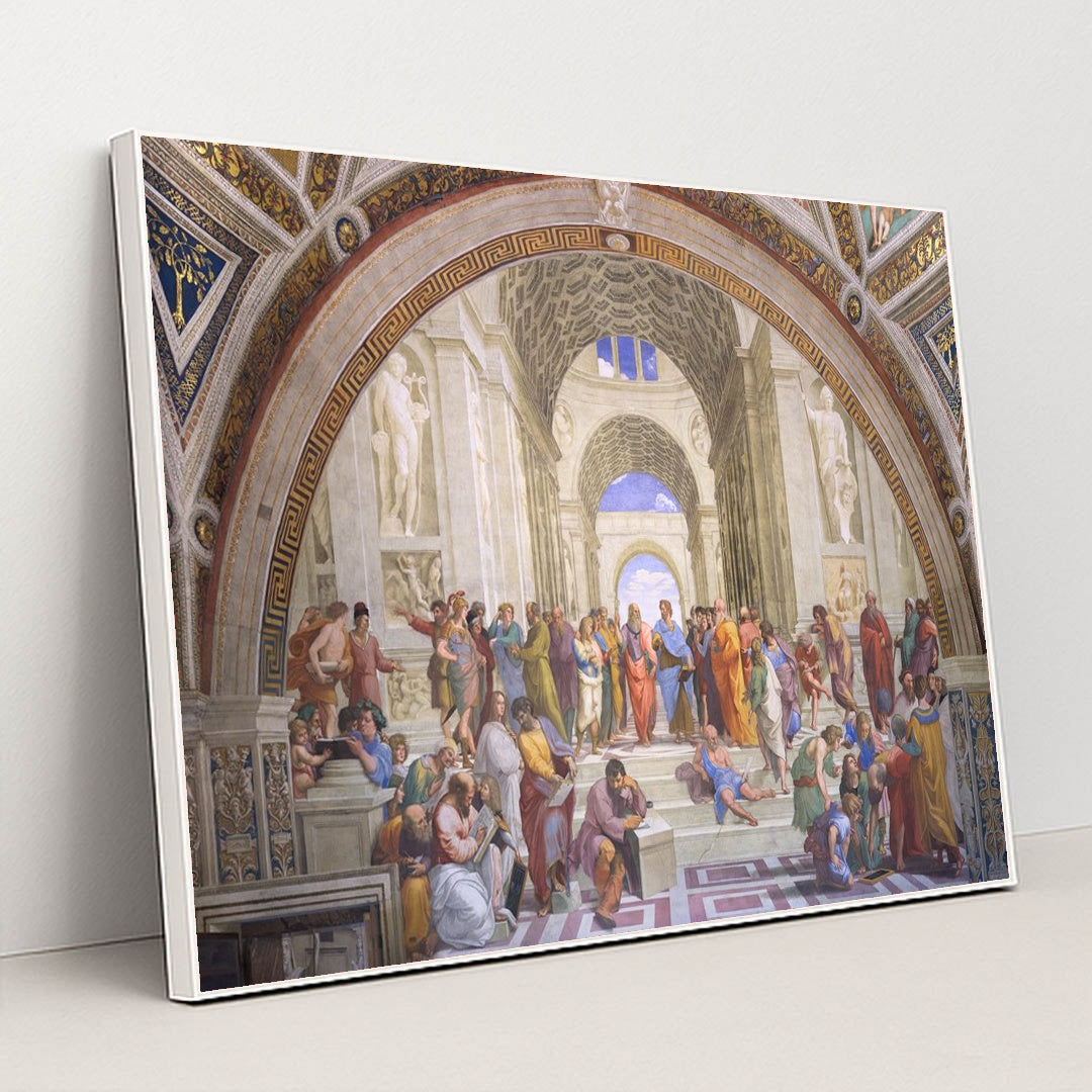 The School of Athens by Raffaello Santi - White Frame Stretchiez