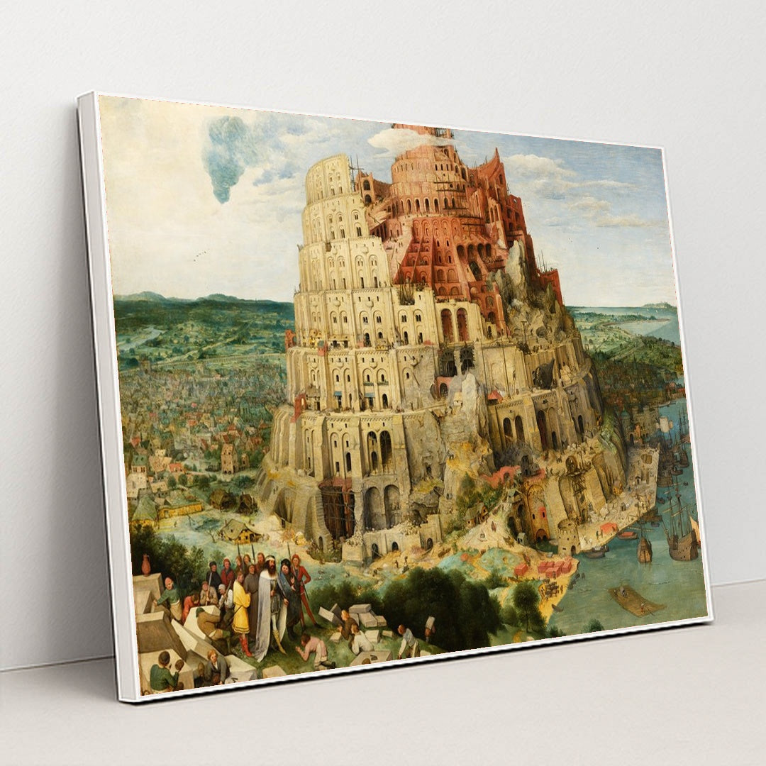 The Tower of Babel by Pieter Bruegel the Elder - White Frame Stretchiez
