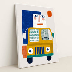The Traveler in the Yellow Truck by Anna Stone - White Frame Stretchiez