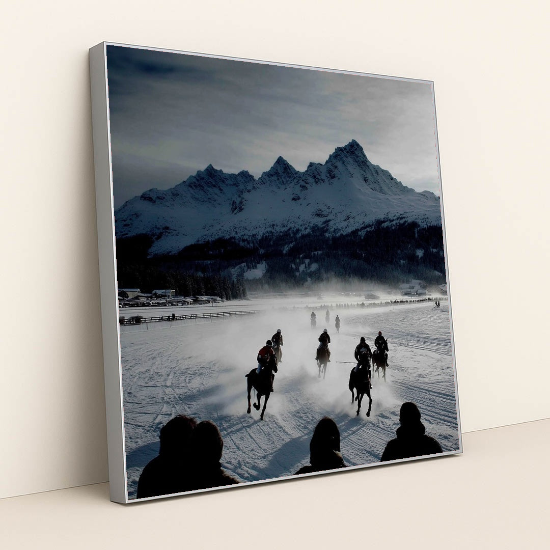 Thunder on the White Turf by Jessica A - Silver Frame Stretchiez