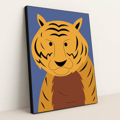 Vibrant Tiger on Blue Canvas by Wildan Kurniawan - Black Frame Stretchiez