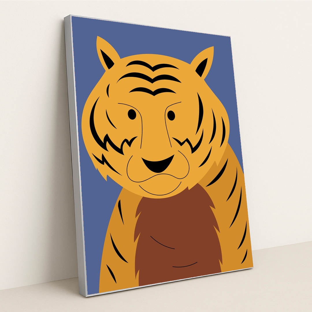 Vibrant Tiger on Blue Canvas by Wildan Kurniawan - Silver Frame Stretchiez