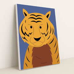 Vibrant Tiger on Blue Canvas by Wildan Kurniawan - White Frame Stretchiez