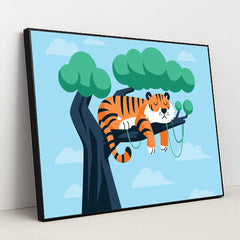 Tiger Resting on a Tree Branch by JÄ“ Design - Black Frame Stretchiez