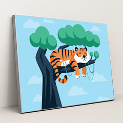 Tiger Resting on a Tree Branch by JÄ“ Design - Silver Frame Stretchiez