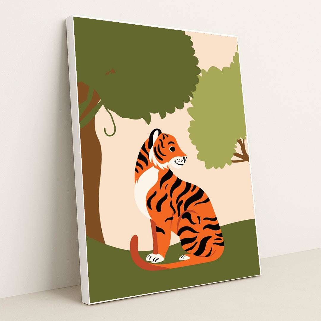 Majestic Tiger in Forest by Silverfork Studio - White Frame Stretchiez