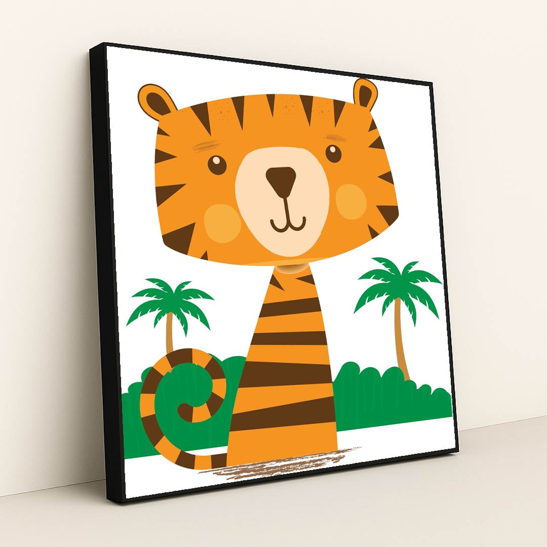 Majestic Tiger Among Palm Trees by VD Photography - Black Frame Stretchiez