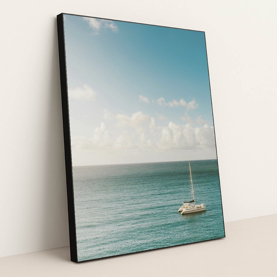 Tranquil Sailboat Serenity by Jess Loiterton - Black Frame Stretchiez