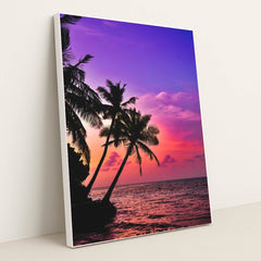 Tropical Sunset Palms by Saiph Muhammad - White Frame Stretchiez