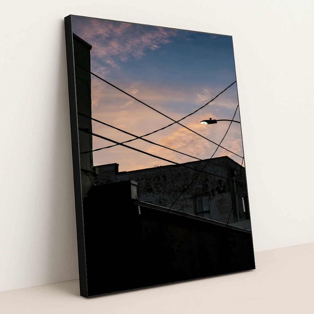 Urban Silhouettes at Dusk by Connor McManus - Black Frame Stretchiez