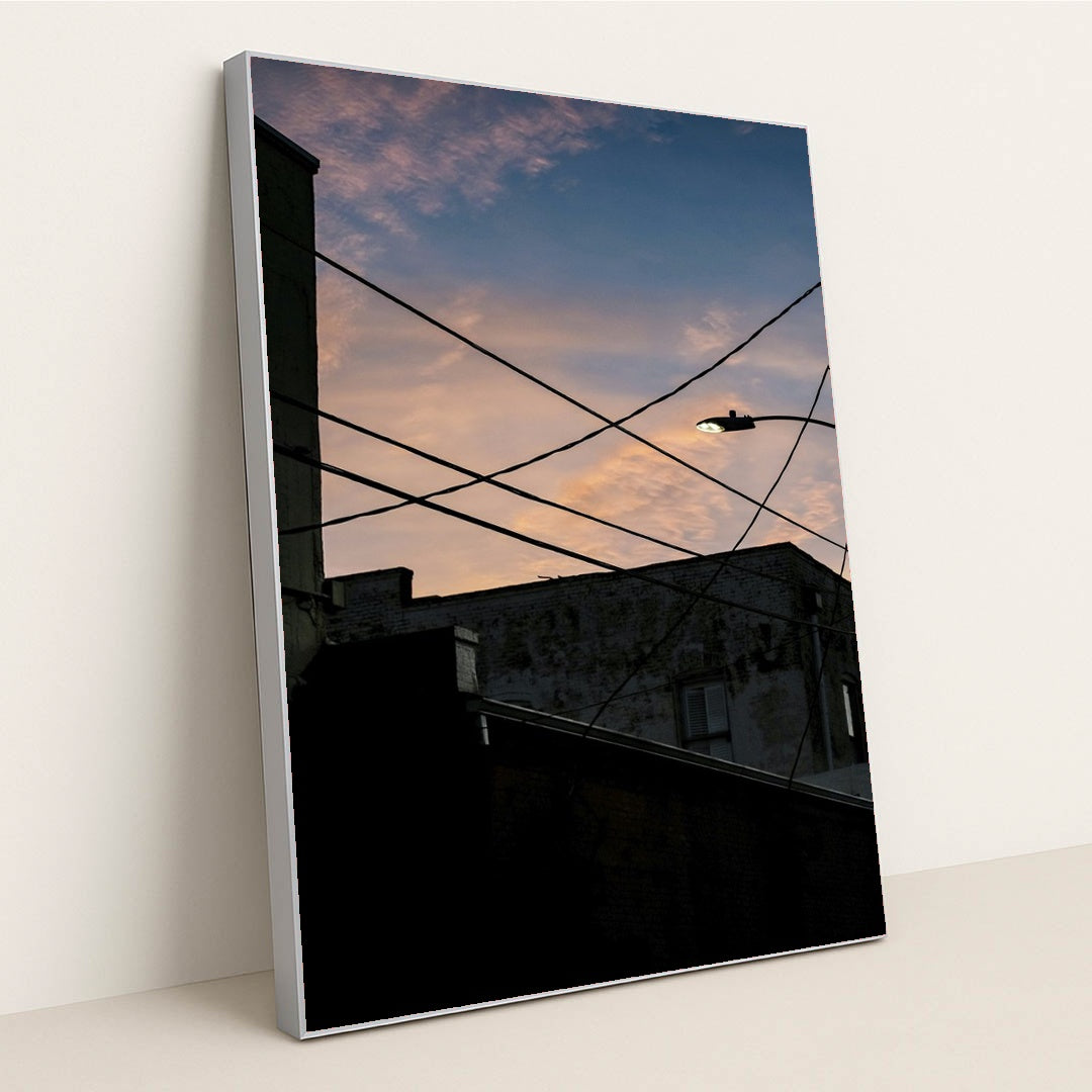 Urban Silhouettes at Dusk by Connor McManus - Silver Frame Stretchiez