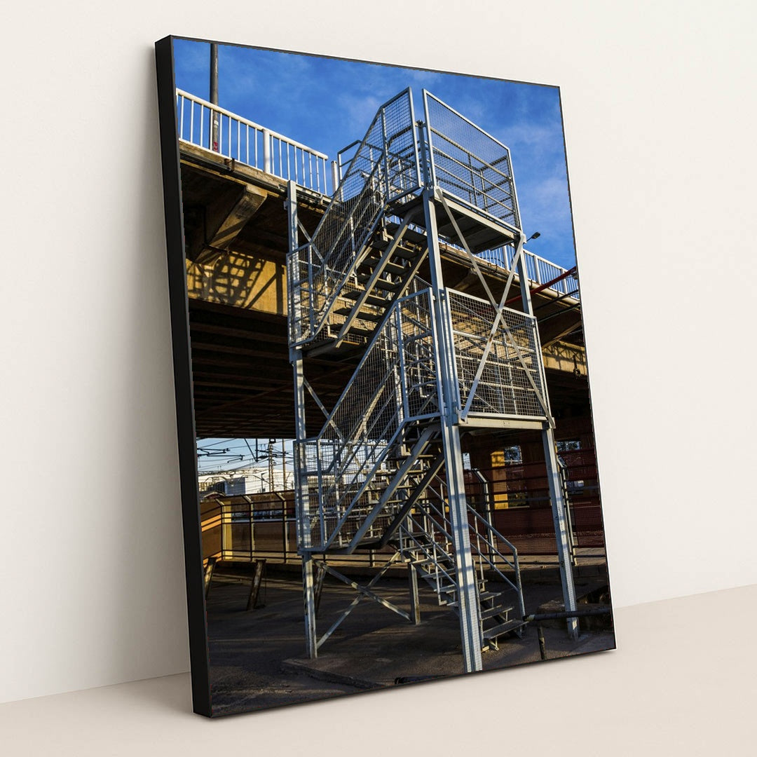 Urban Stairs Under Overpass by Victor Moragriega - Black Frame Stretchiez