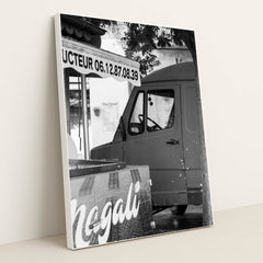 Urban Street Scene in Black and White by Arthur Swiffen - White Frame Stretchiez