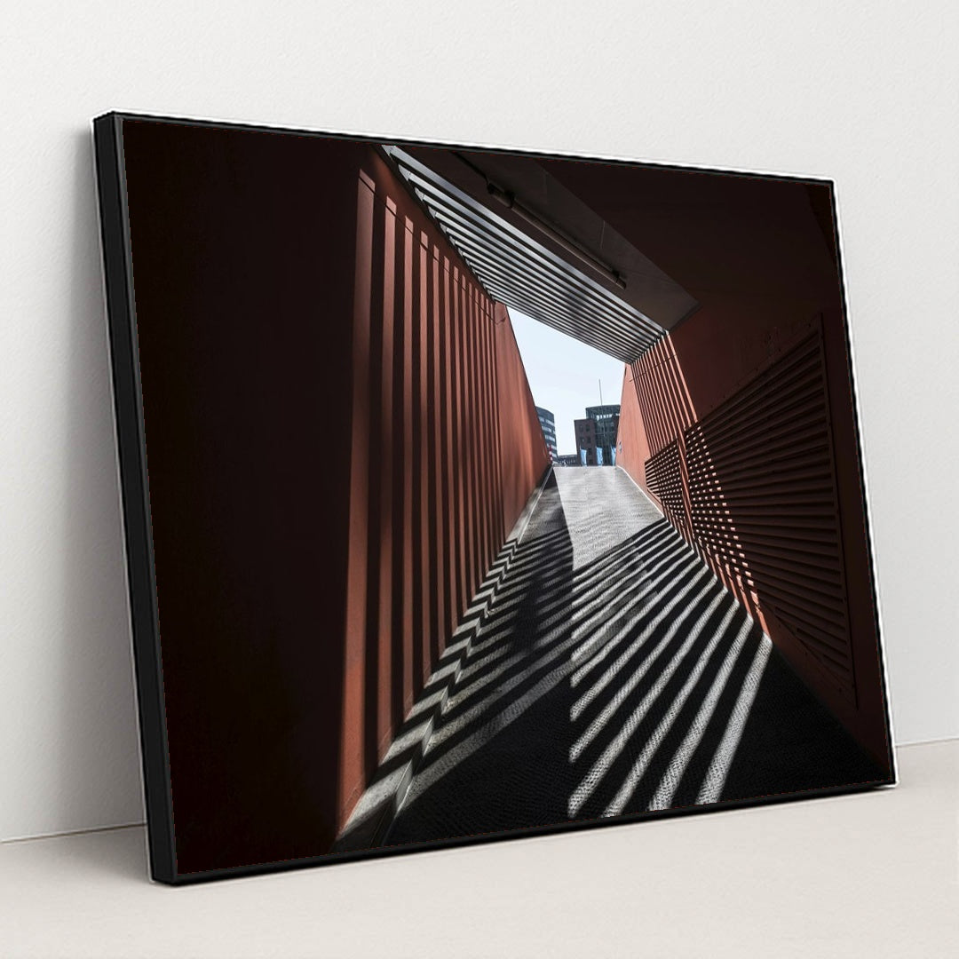 Urban Tunnel Light and Shadow Play by Wolfgang Weiser - Black Frame Stretchiez