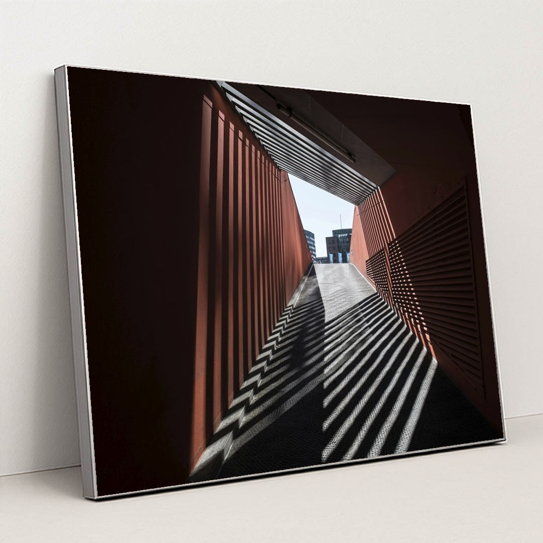 Urban Tunnel Light and Shadow Play by Wolfgang Weiser - Silver Frame Stretchiez