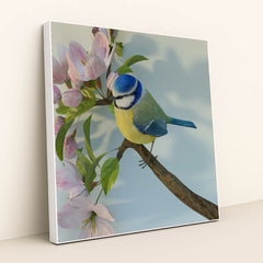 Blue Tit Among Blossoms by Allison Saeng - White Frame Stretchiez