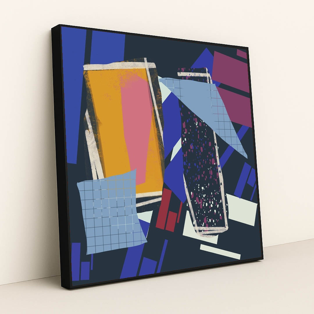 Vibrant Geometric Abstract with Bold Shapes by Steve Johnson - Black Frame Stretchiez