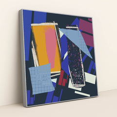 Vibrant Geometric Abstract with Bold Shapes by Steve Johnson - Silver Frame Stretchiez