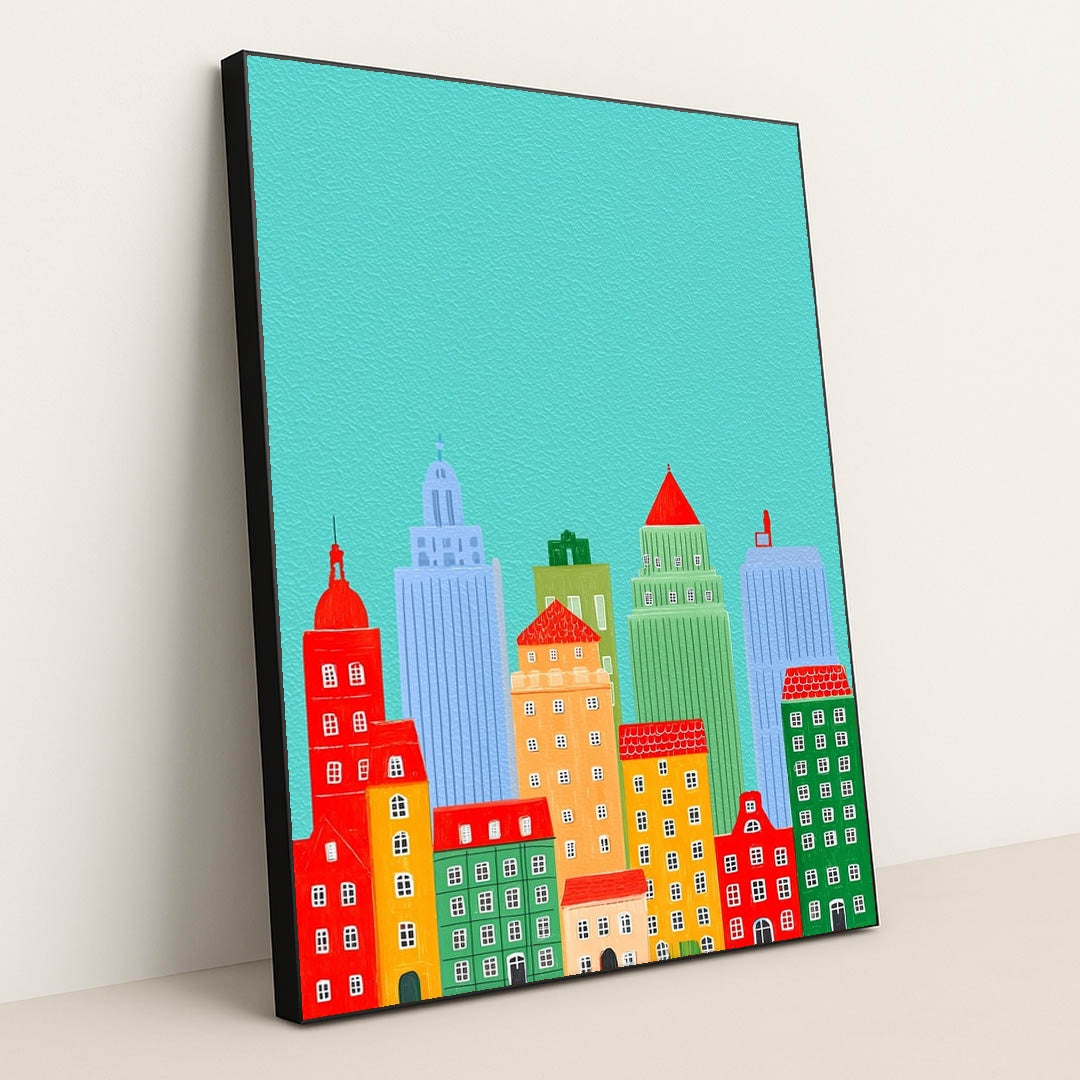 Morning City of Painted Towers by Melissa King - Black Frame Stretchiez