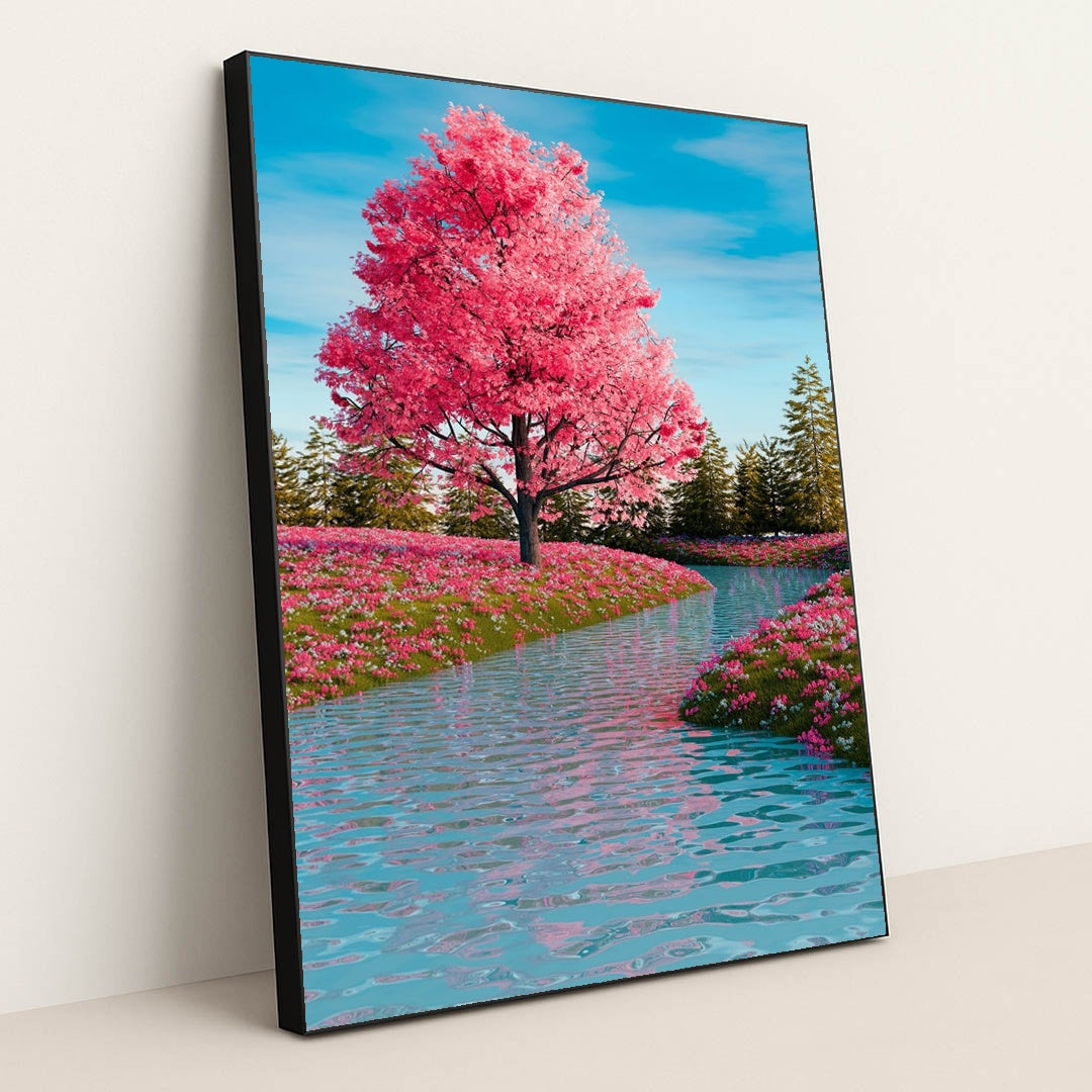 Cherry Tree by the Stream by A Chosen Soul - Black Frame Stretchiez