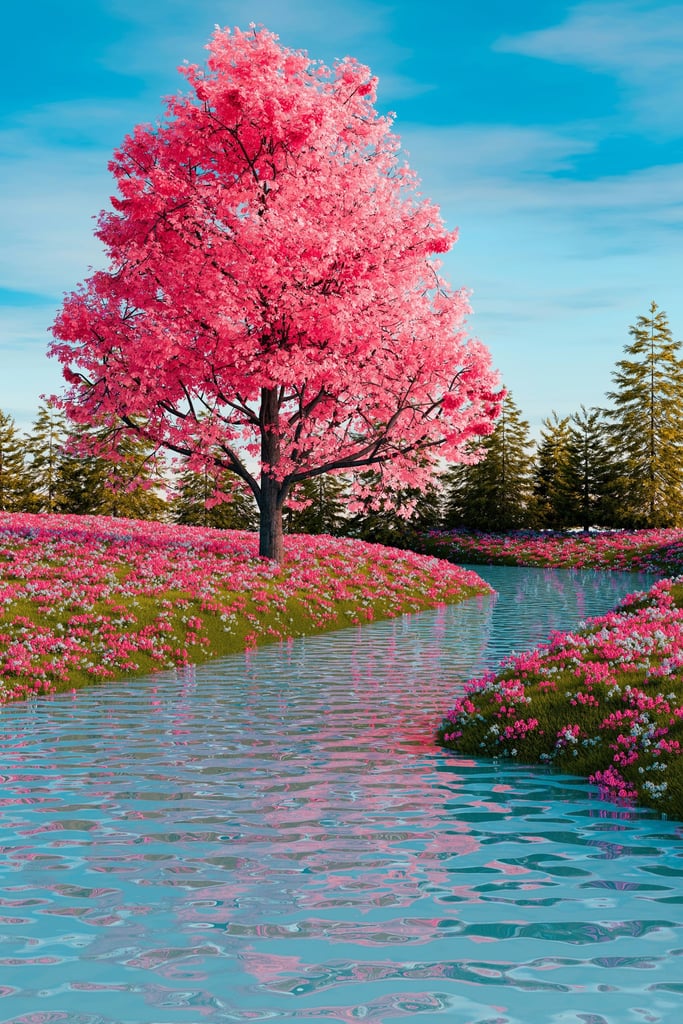Cherry Tree by the Stream by A Chosen Soul