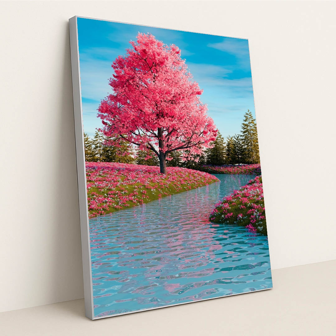 Cherry Tree by the Stream by A Chosen Soul - Silver Frame Stretchiez