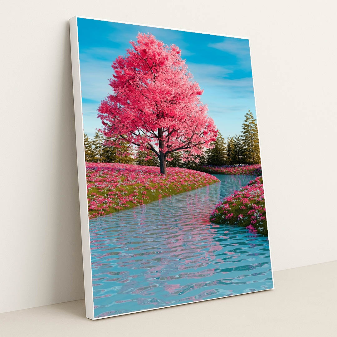 Cherry Tree by the Stream by A Chosen Soul - White Frame Stretchiez