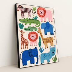 Safari Pals in a Patchwork World by Melissa King - Black Frame Stretchiez