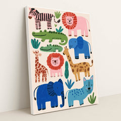 Safari Pals in a Patchwork World by Melissa King - White Frame Stretchiez