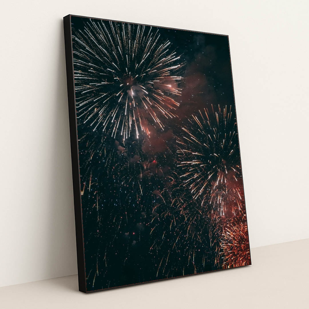 Summer Night Fireworks by Kristian Lovstad - Black Frame Stretchiez