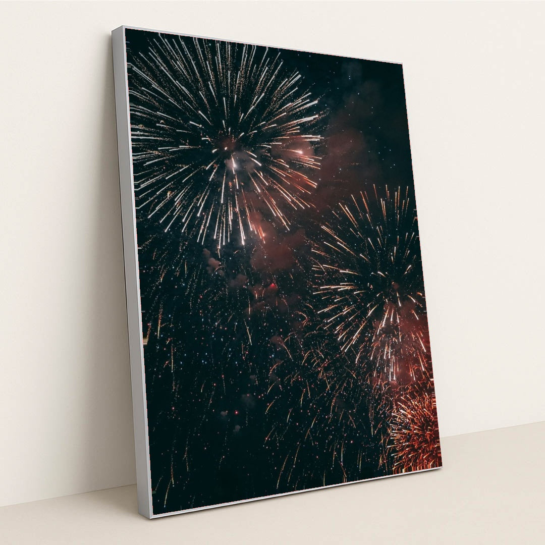 Summer Night Fireworks by Kristian Lovstad - Silver Frame Stretchiez