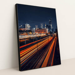 Vibrant Warsaw Skyline at Night by Adam Borkowski - Black Frame Stretchiez