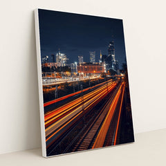 Vibrant Warsaw Skyline at Night by Adam Borkowski - White Frame Stretchiez