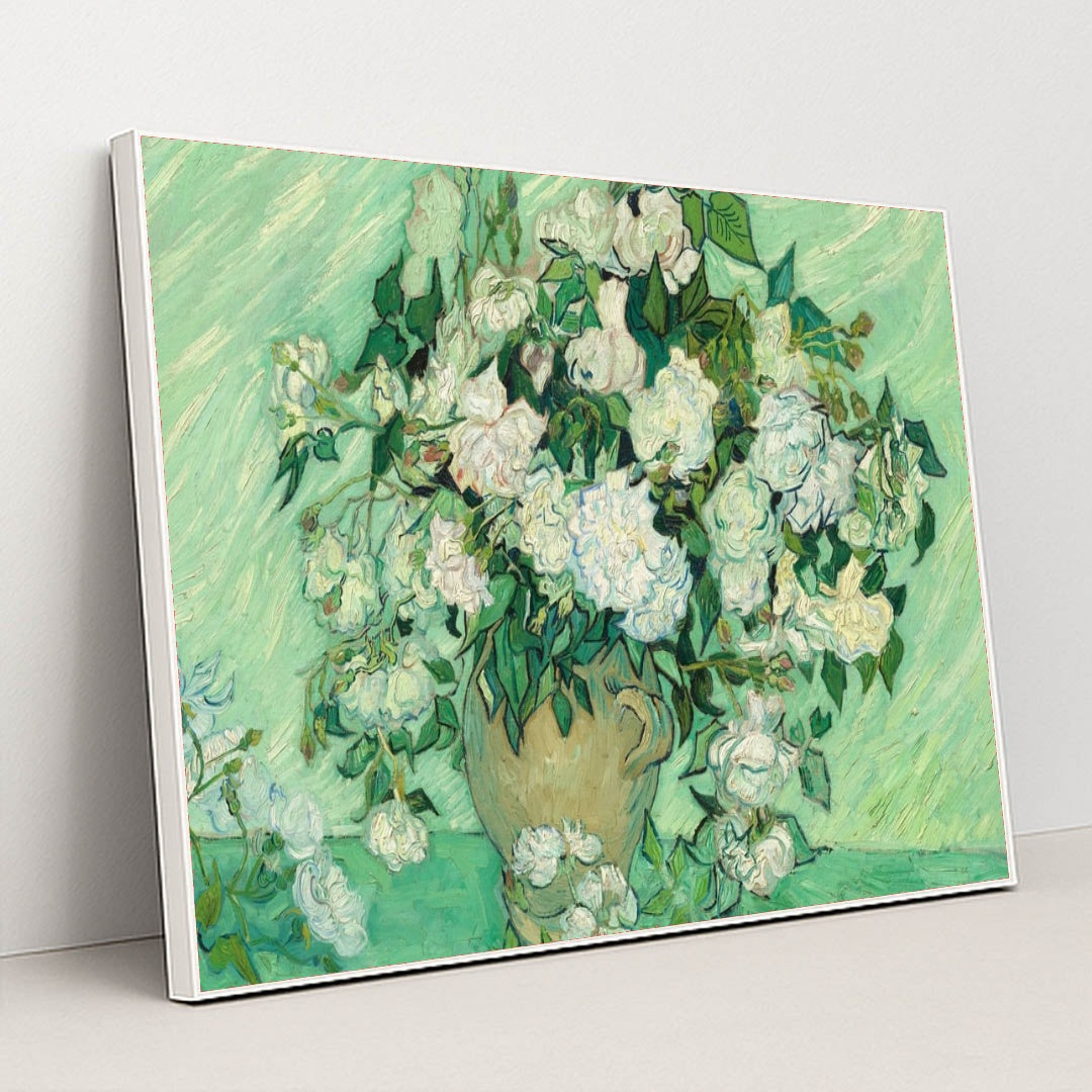 Roses 1890 by Vincent van Gogh - White Frame Stretchiez