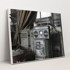 Vintage Cassette Player in Industrial Garage by Andrea Piacquadio - White Frame Stretchiez