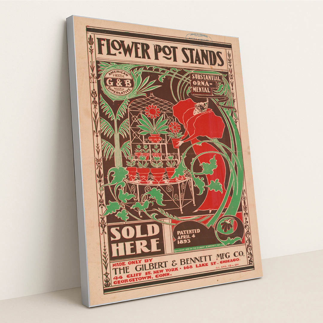 Flower pot stands sold here. (1895) by Illinois Engraving Co - Silver Frame Stretchiez