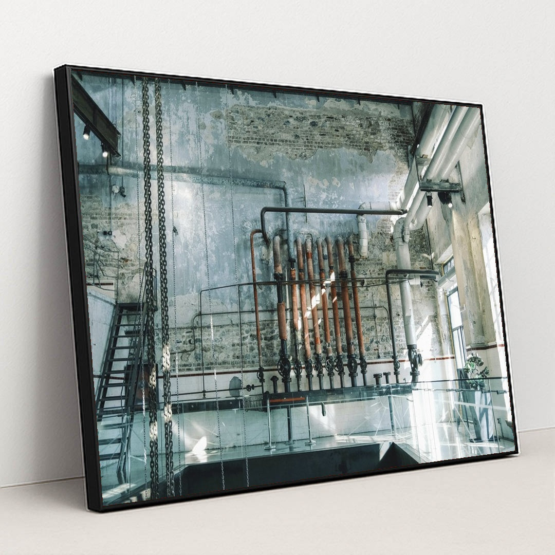 Vintage Industrial Warehouse Scene by Sami TÜRK - Black Frame Stretchiez