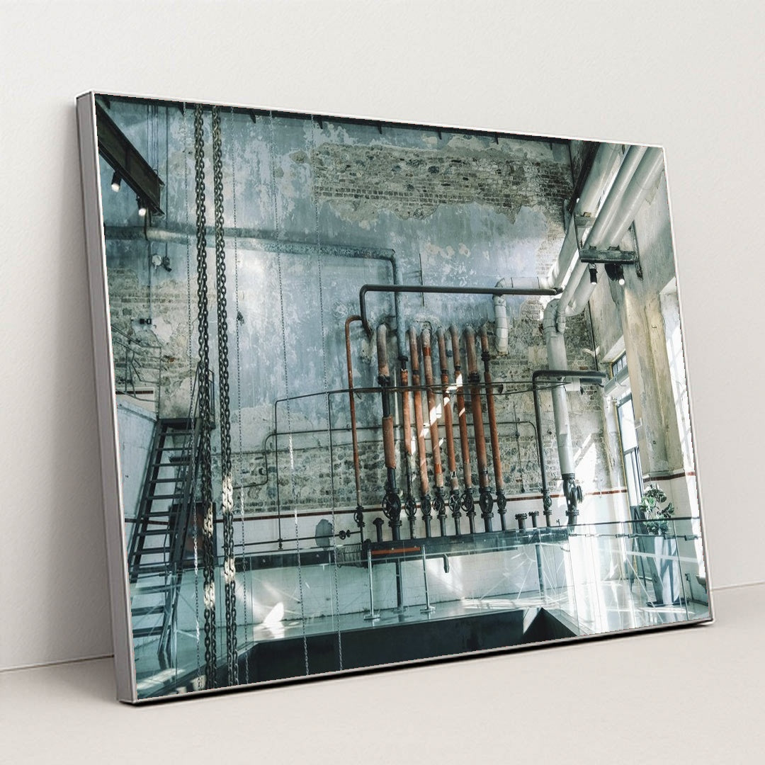 Vintage Industrial Warehouse Scene by Sami TÜRK - Silver Frame Stretchiez