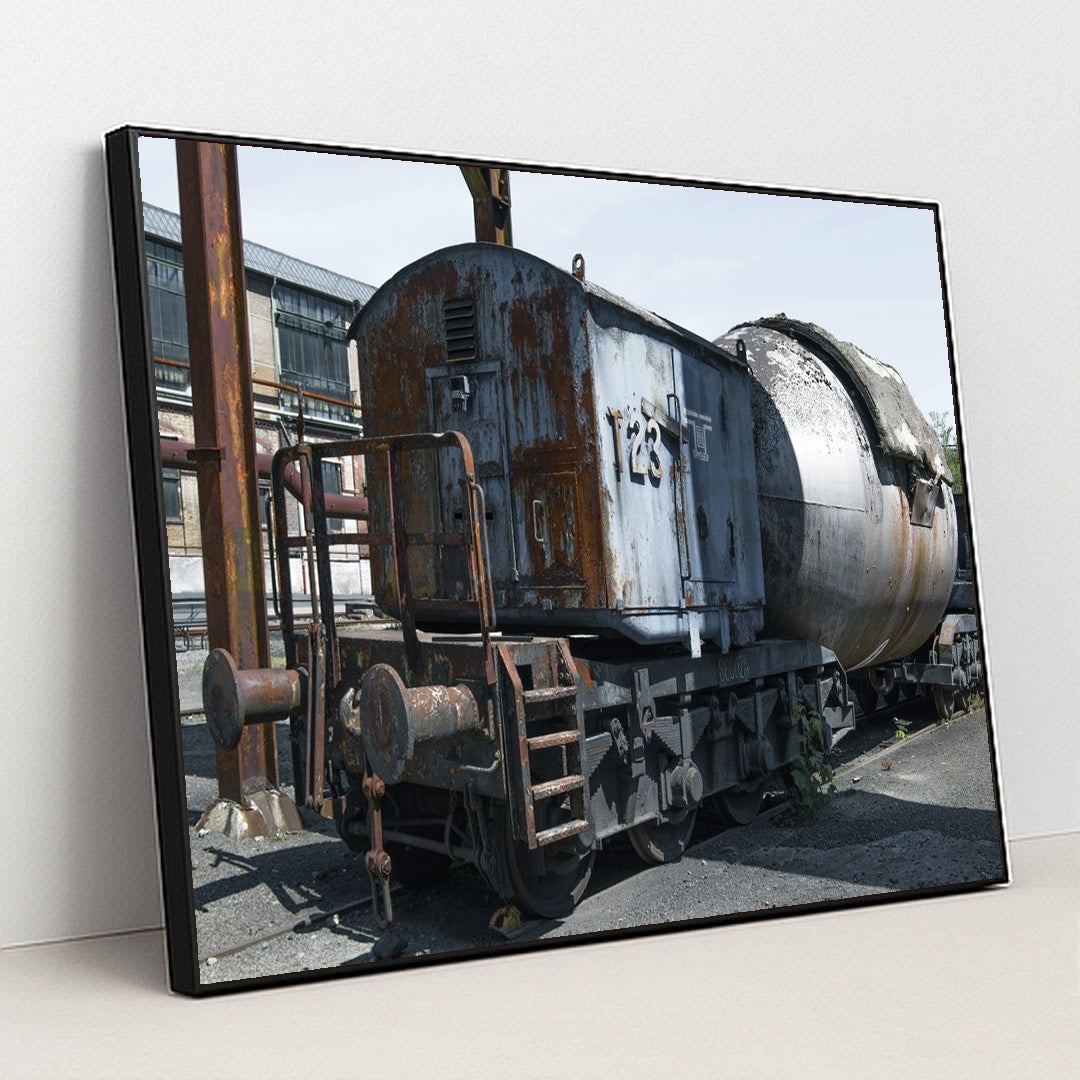 Rusty Vintage Locomotive in Germany by Wolfgang Weiser - Black Frame Stretchiez