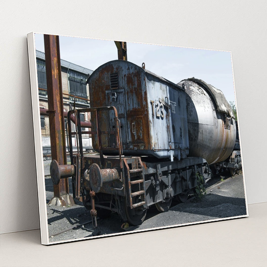Rusty Vintage Locomotive in Germany by Wolfgang Weiser - White Frame Stretchiez