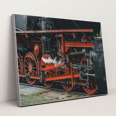 Vintage Steam Train Wheels Close-Up by Masood Aslami - Silver Frame Stretchiez