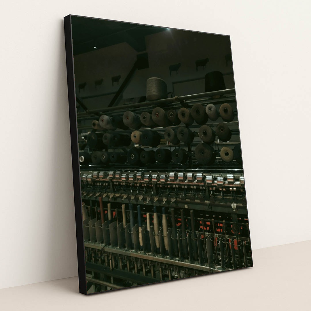 Vintage Textile Machine in Dark Ambiance by Melike Baran - Black Frame Stretchiez