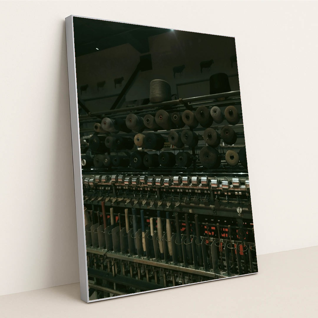 Vintage Textile Machine in Dark Ambiance by Melike Baran - Silver Frame Stretchiez