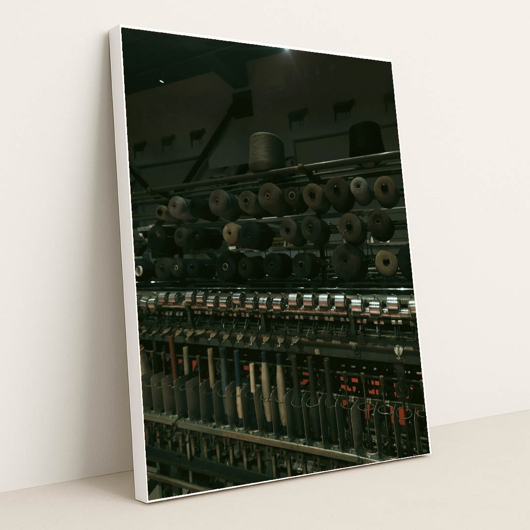 Vintage Textile Machine in Dark Ambiance by Melike Baran - White Frame Stretchiez