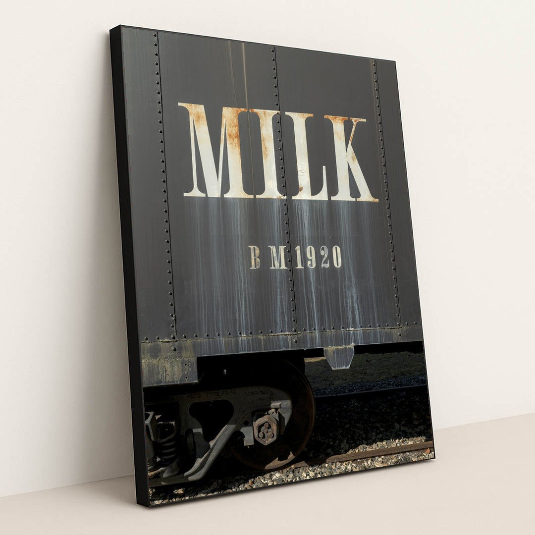 Antique Train Car Milk Branding by James Mirakian - Black Frame Stretchiez