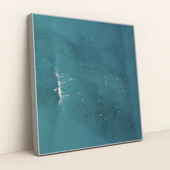 Surfers in Turquoise Waikiki Waters by Jess Loiterton - Silver Frame Stretchiez
