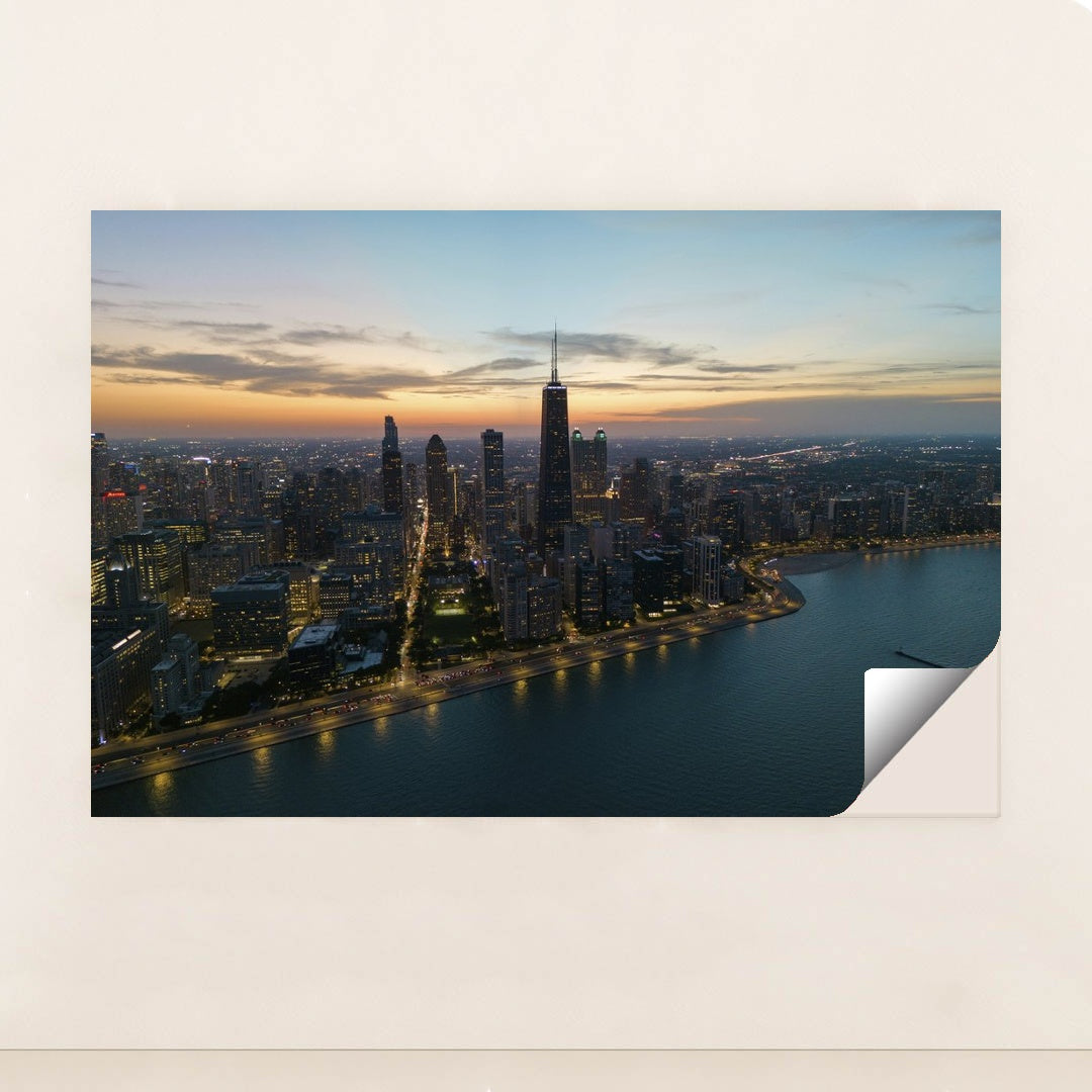 Twilight Chicago Skyline Aerial View by Willian Justen de Vasconcellos - Peeliez