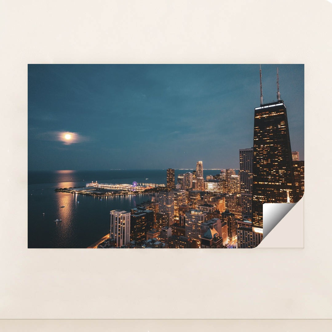 Moonlit Chicago Skyline by Willian Justen de Vasconcellos - Peeliez