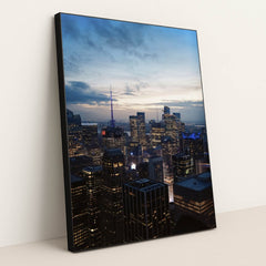 Aerial View of New York City at Dusk by Shojol Islam - Black Frame Stretchiez