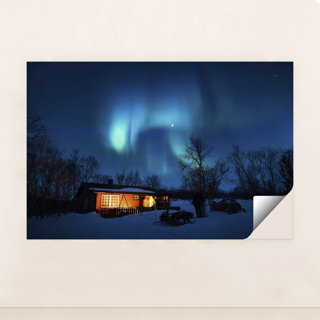 Aurora Borealis Over Winter Cabin by Stefan Stefancik - Peeliez